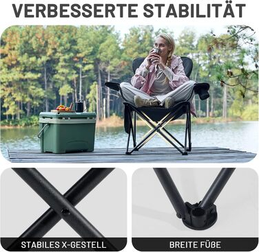 Кемпінговий стілець Timber Ridge складаний, до 180 кг, з регурованою спинкою (3 положення), підлокотниками, тримачем для напоїв та бічною кишенею, ширина сидіння 62 см