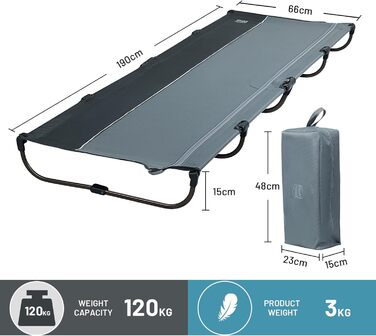 Розкладне кемпінгове ліжко Timber Ridge - легке, зручне, для відпочинку на природі (до 120 кг), сіре