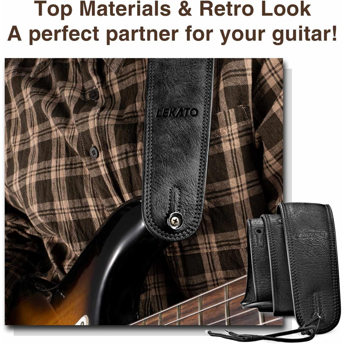 Шкіряний ремінь для гітари Lekato з товстою амортизуючою подушкою, універсальний для бас-гітари, електрогітари, акустичної та класичної гітари, чорний
