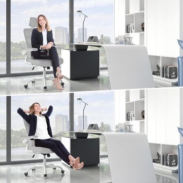 Офісний стіл Bürostuhl: ергономічний крісло з регульованою підголівником, підлокітниками та підтримкою попереку. Динамічний поворотний стілець з дихаючою сіткою для дому та офісу (Сірий 2, з підголівником)