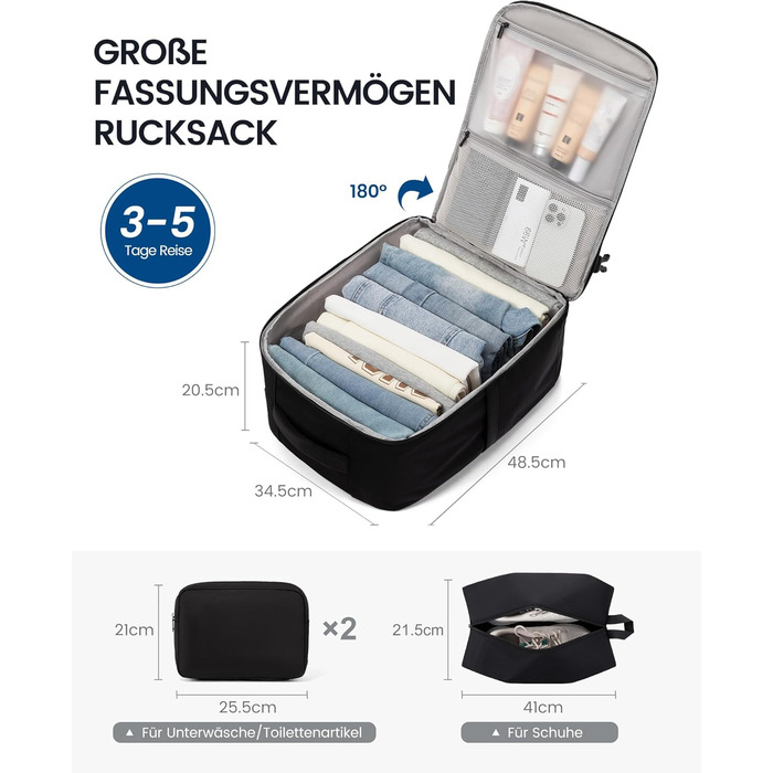 LOVEVOOK Рюкзак для ручної поклажі, 40L, для подорожей, ноутбук 17.3