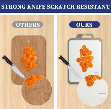 Ніжне нарізне дошка XIAPIA з нержавіючої сталі 304 та пластику з точилкою для ножів, 44x30x2,6 см, велика кухонна дошка з антибактеріальним покриттям, без BPA, з вбудованим ручкою та лінійкою, сіра