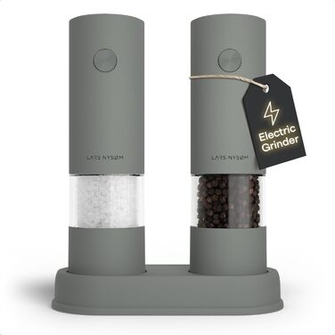 Електричні млини для солі та перцю LARS NYSØM (2 шт.) з регульованим керамічним подрібнювачем, працюють від AAA батарейок, сірий колір