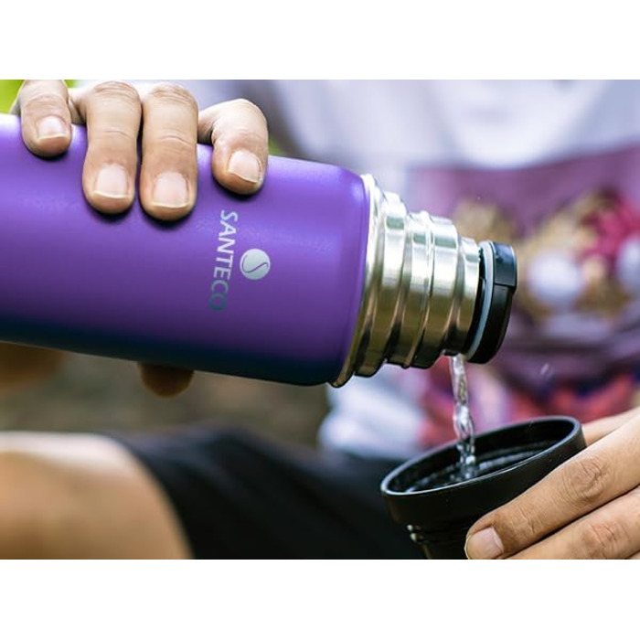 Термос-термокана з нержавіючої сталі SANTECO 1л, 500мл, не протікає, з кришкою-чашкою для подорожей. Термос для кави та чаю для дітей, спорту, без BPA, 24 години холод, 12 годин тепло (фіолетовий, 500 мл)