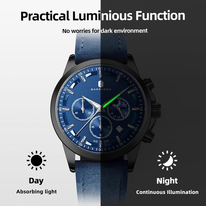 Годинник чоловічий BENYAR Chronograph, аналоговий кварц, водонепроникний, з датою. Елегантний аксесуар для бізнесу та повсякденного стилю. Прекрасний подарунок для чоловіків (синій ремінь/блакитне циферблат)