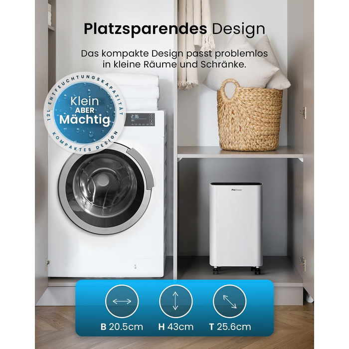 Електричний осушувач повітря ProBreeze 12L - Осушувач ProBreeze для дому, 20 м², з таймером та датчиком вологості