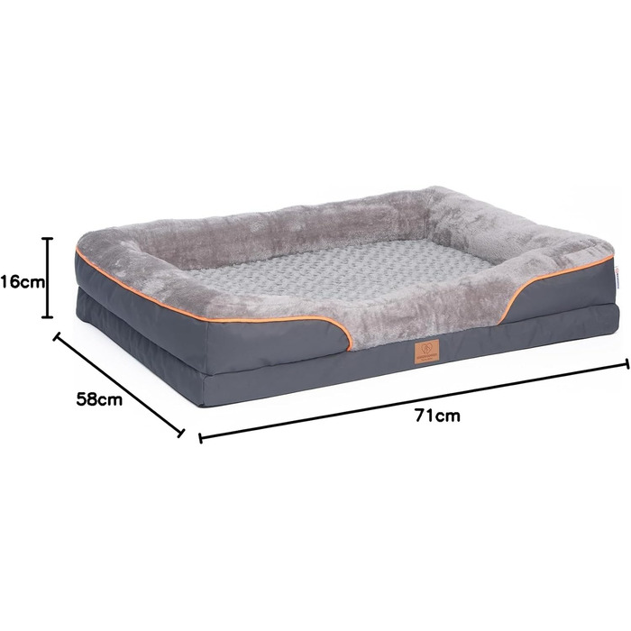 Ортопедичне ліжко для собак, розкішне плюшеве диван-ліжко знімний чохол, сірий (L) 71 x 58 x 16 см