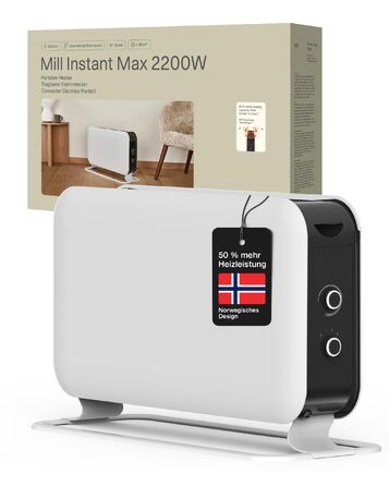 Електричний конвекторний обігрівач Mill 2000W з термостатом, 24-28 м², білий – MEC. Тиха електрична теплова гармата для дому.