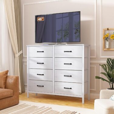 LYNCOHOME Chest of Drawers, Fabric Chest of Drawers, TV Stand Sideboard with 6 Fabric Drawers, Storage Cabinet Bedroom Drawer Chest Kitchen Organizers Furniture for Office Hallway (White-4*2l)