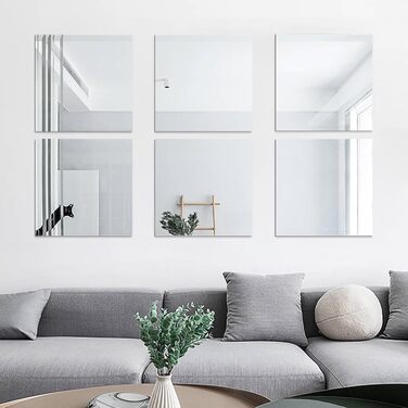 6 дзеркал самоклеючих, 30 x 40 см, акрилові, для стін та шаф, 6 шт.