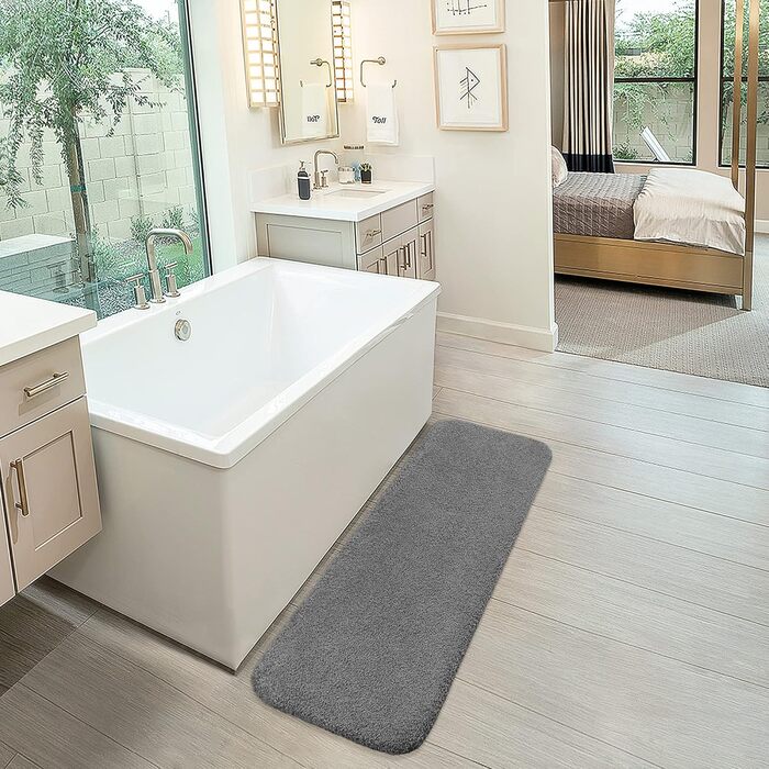 Килимок для ванної кімнати з антиковзким покриттям, 50 x 122 см, темно-сірий. М'який, з мікрофібри, швидковисихаючий, для ванної кімнати.