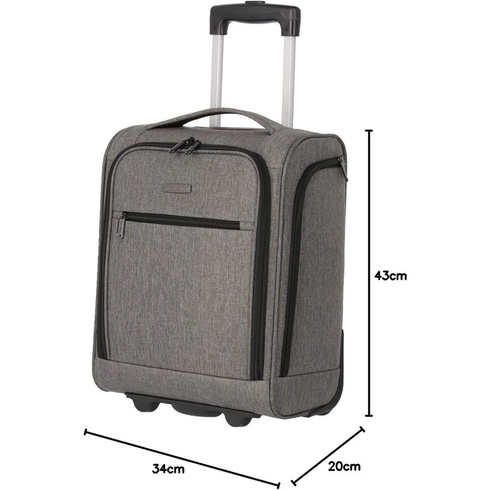 Чемодан ручної поклажі Travelite, 43 см, 28 л, з сумкою для ліквідів, 2 колеса, антрацит