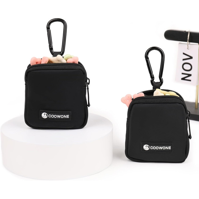 Сумка для ласощів для собак COOWONE з кликером для дресирування, водонепроникна, з тримачем для кульок для екскрементів, чорна