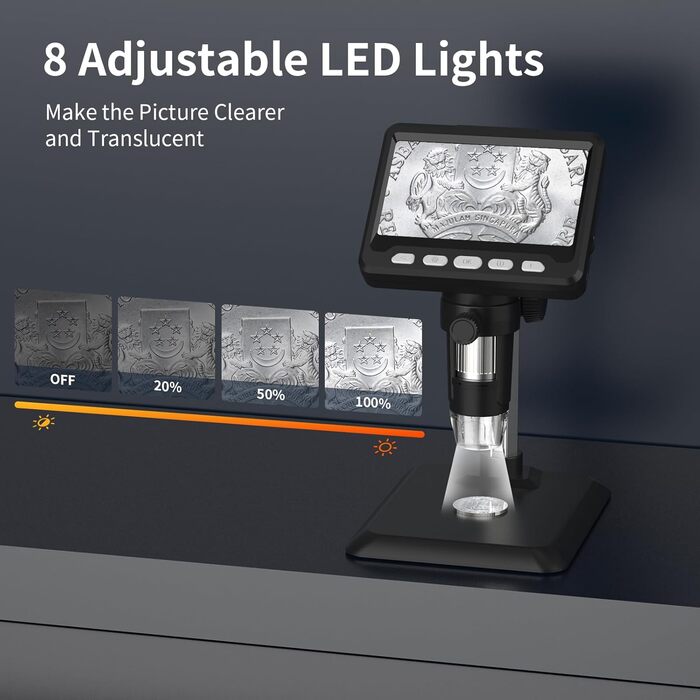 Цифровий мікроскоп Ashfly LCD 500x з дисплеєм 4.3 дюйма, 1080P, USB, 8 LED, сумісний з MacOS/Windows, для дітей та дорослих