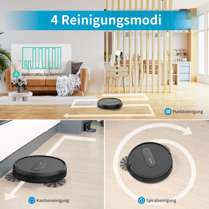 Робот-пилосос AIRROBO Saugroboter P25: потужність 2800 Pa, керування через додаток, 120 хв роботи, для твердих поверхонь, килимів та шерсті тварин