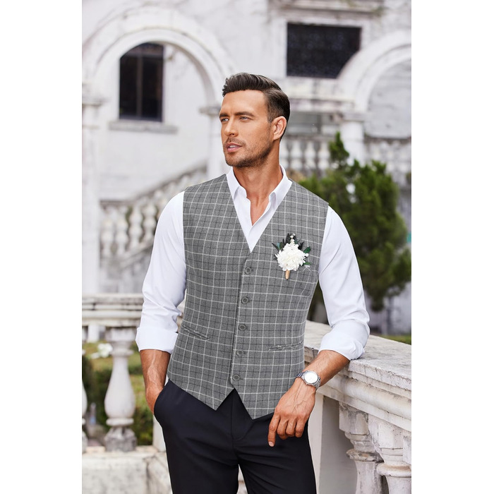 Жилет чоловічий під костюм COOFANDY, формальний, для весілля, класичний, slim fit, сірий в клітинку