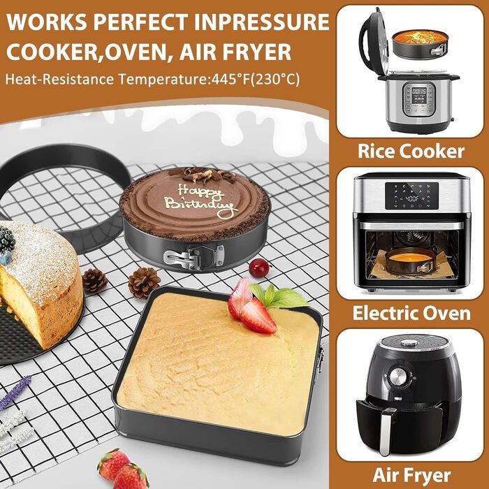 Набір форм для випічки 4 шт. (16/20 см круглі, 22/26 см кутові), вуглецева сталь з антипригарним покриттям, знімний дно, сірий