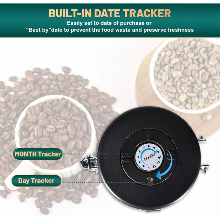 Герметичний контейнер для кави з нержавіючої сталі 1,8L, вакуумна кавова банка, контейнер для кавових зерен з нержавіючою ложкою та датчиком часу, для зберігання кави, чаю, горіхів, какао, щоб довше залишатися свіжими