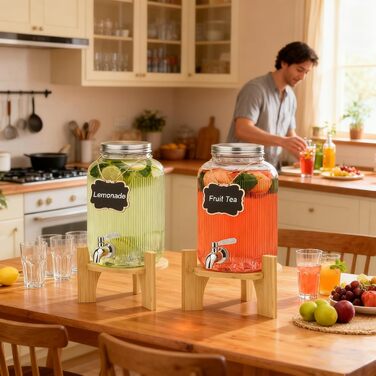 Скляний диспенсер для напоїв 4L (2 шт) зі штангером та нержавіючим краном - для вечірок, коктейлів, соків, води