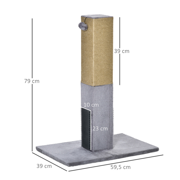 PawHut Cat Scratching Post 79cm with Jute Rope & Plush Toy - Grey for Active Play & Relaxation