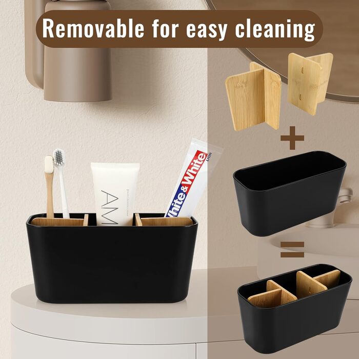 Підставка для зубних щіток з дерев'яними перегородками, електрична, для зубних щіток та 5 слотів, універсальна, для ванної кімнати