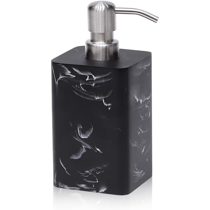 Дозатор для мила Suanti, 425 мл, з помпою з нержавіючої сталі, наповнюваний, квадратний, декоративний, для мила для рук, посудомийної рідини та лосьйону, стиль чорного мармуру