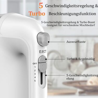 Електричний міксер 450W з 5 швидкостями, мірний стакан та аксесуари, для випічки та приготування їжі (білий)