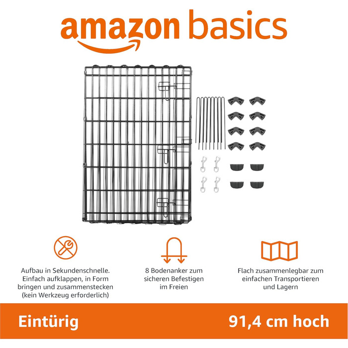 Amazon Basics Octagon, Square, Rectangle Dog Playpen - Foldable Metal Cage with Door - 152.4 x 152.4 x 91 cm