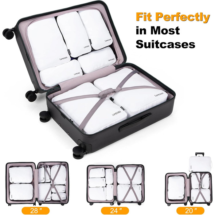 Органайзер для валізи 8 шт. Набір упакувальних сумок для подорожей, косметичка (білий)