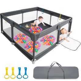 Дитячий манеж IBVIVIC 120x120 см, темно-сірий, з дихаючою сіткою та нековзною основою, огорожа для немовлят і малюків, 300D оксфордська тканина