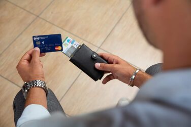 Стильний гаманець Slim Geldbörse для чоловіків та жінок з RFID захистом, відділенням для монет. Зроблено в Італії (Чорний/Червоний)
