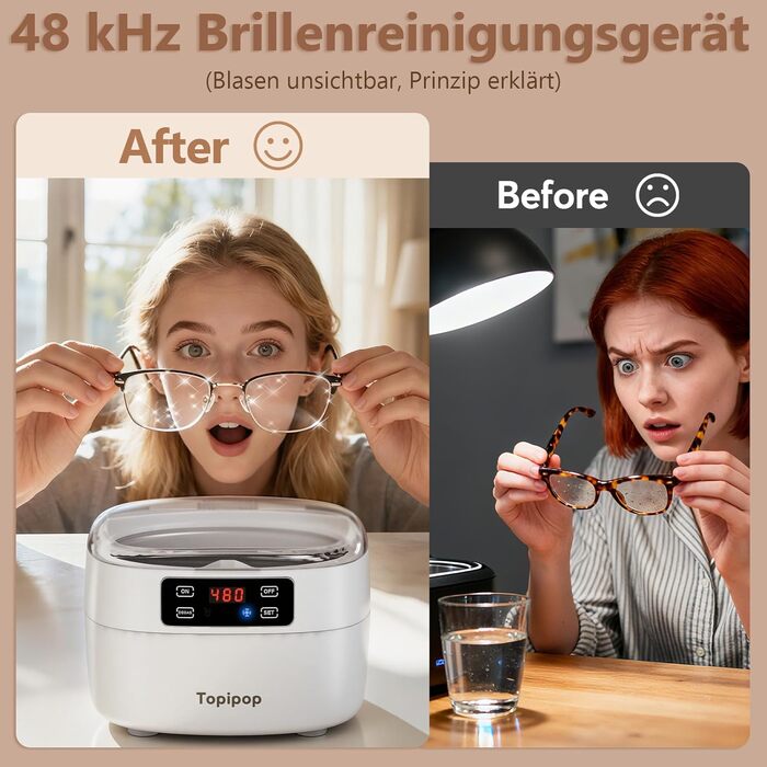 Ультразвуковий очищувач 48000 Гц, 750 мл - для окулярів, годинників, прикрас, бритв (білий)