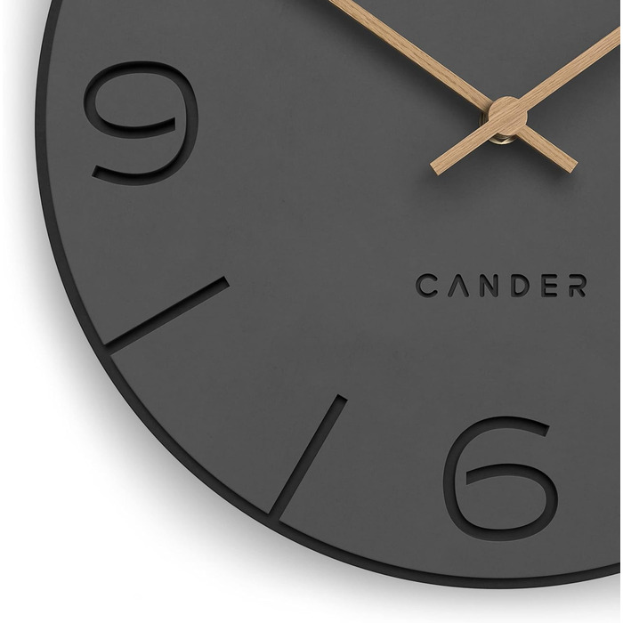 Cander Berlin MNU 2630 Y Wall Clock Silent, No Ticking, 30 cm, Analog, Living Room, Modern, Vintage, Grey, Black, Wooden Hands