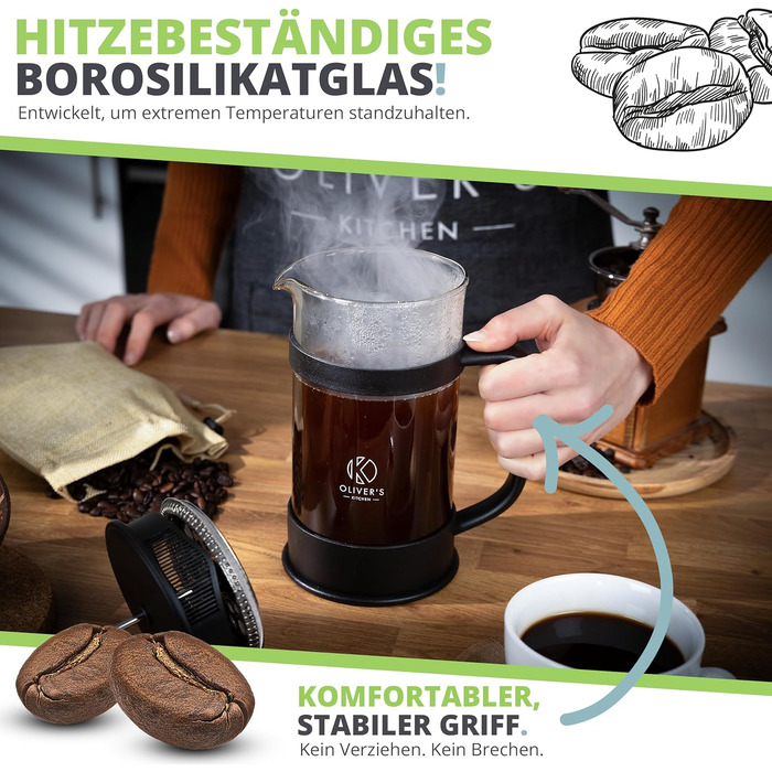 Френч-прес Oliver's Kitchen® - 1 літр, чорний: для автентичного кавового смаку