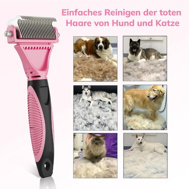 Щітка для собак та котів, 12+23 зубчики, сталевий гребінець для видалення шерсті, двостороння, проти ковтання, для собак, велика, рожева