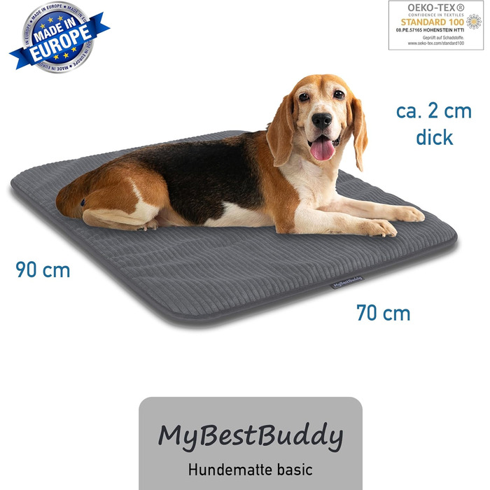 Килимок для собак сірий Basic 90x70 см L з м'якої тканини для тварин - 40°C, гіпоалергенний (100% поліестер) - подушка/ліжко для великих собак, 90 x 70 см