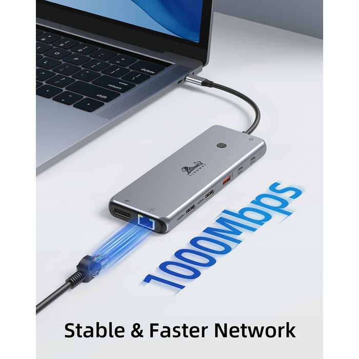 Док-станція USB-C 13-в-1 для ноутбуків: Dual Monitor, HDMI, DisplayPort, USB 3.0, Ethernet, PD 100W, SD/TF, Audio/Mic (сірий)