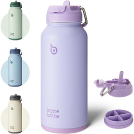 BOTTLE BOTTLE Stainless Steel Water Bottle 1L with Straw – Leak-Proof Insulated Bottle for Sports & Gym, with Pill Compartment, BPA-Free, Double-Walled (Light Purple)