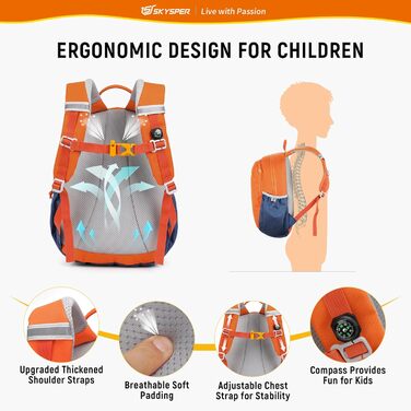 Дитячий рюкзак SKYSPER 10L для хлопчиків та дівчаток з нагрудною стрічкою, зручний туристичний рюкзак для подорожей