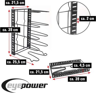 Організатор для кришок та сковорідок EYEPOWER з 5 полицями (38x21x25 см) - сталевий, чорний