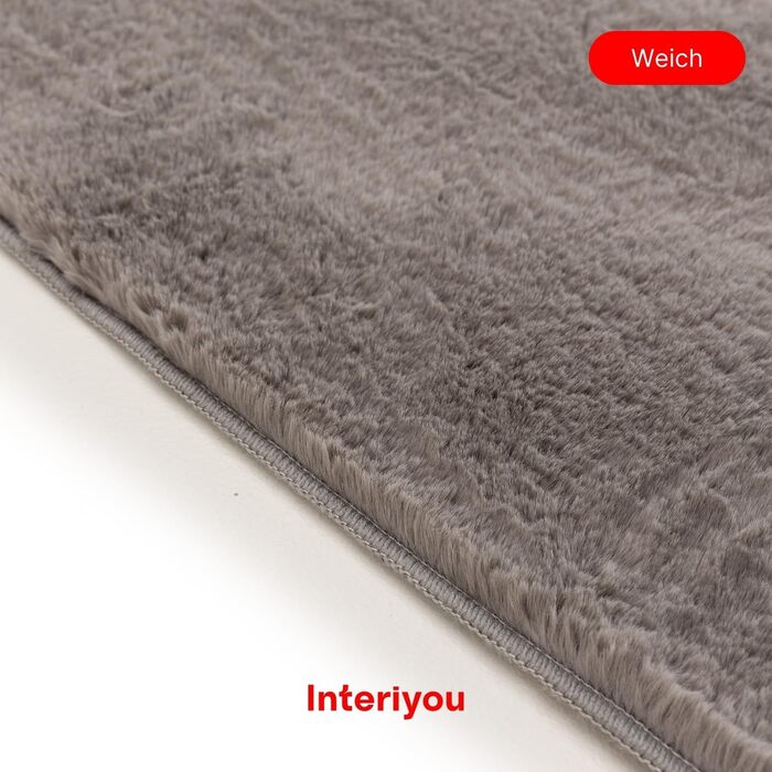 Тепличний килим Interiyou Fargo для вітальні 80x150 см - короткий ворс, миється, не ковзає, пухнастий штучний килим з довгого ворсу (160 x 230 см, сірий)