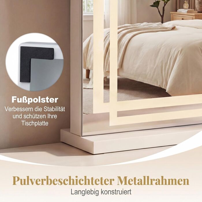 Дзеркало для макіяжу COSTWAY з підсвіткою, 3 режими кольору, 5-кратне збільшення, сенсорне керування та регулювання яскравості, поворотне на 360°, 58x48 см