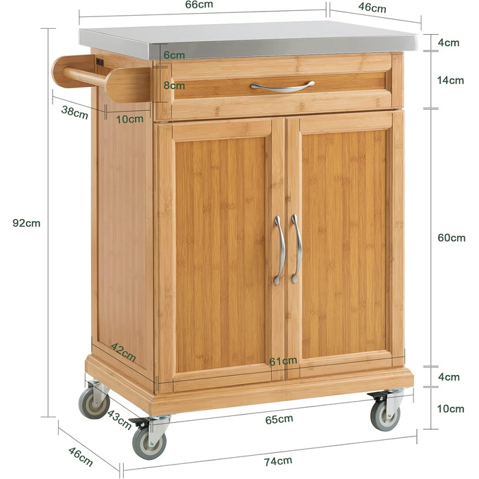 SoBuy Kitchen Cart with Wheels - Mobile Kitchen Island with Countertop