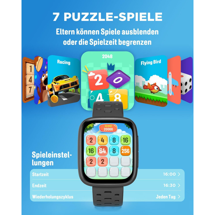 Смарт-годинник BIGGERFIVE для дітей з/без додатку, 1.8' фітнес-годинник, крокомір, пульсометр 24/7, будильник, водонепроникність 30м, монітор сну, пазли-ігри, 100+ циферблати для дівчаток, хлопчиків, підлітків 5–16, чорний