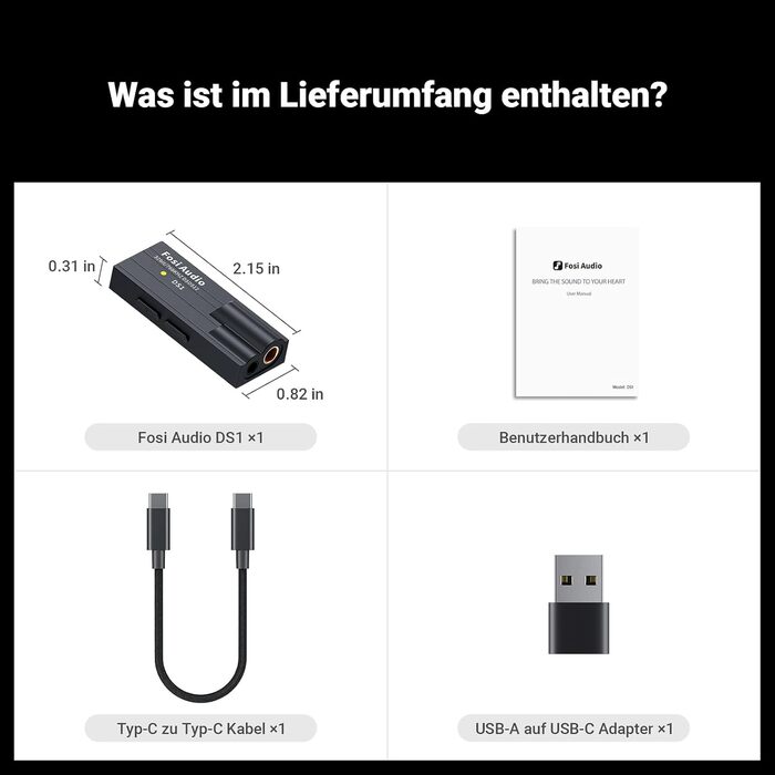 Портативний ЦАП/підсилювач навушників Fosi Audio DS1 з ES9038Q2M, підтримка PCM 32-bit/768kHz та DSD512, 3,5mm та 4,4mm виходи для Hi-Fi аудіо, USB ЦАП підсилювач для навушників