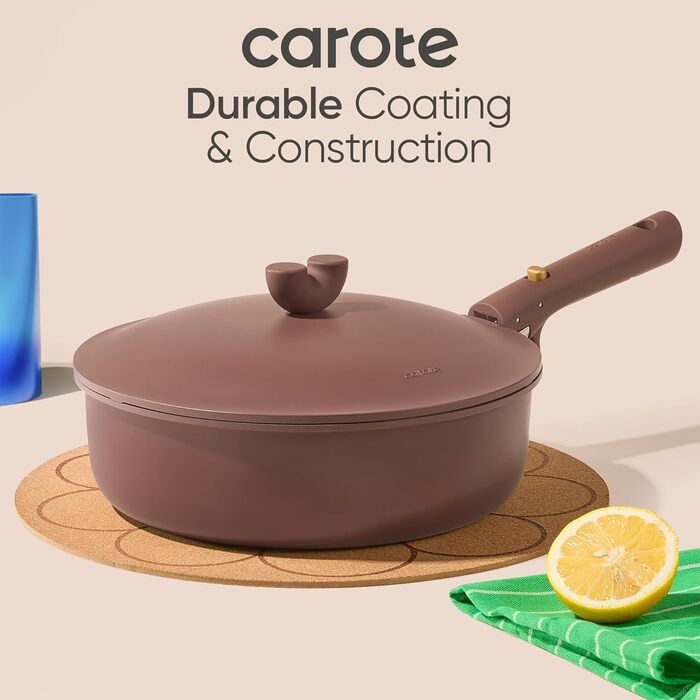 Набір посуду CAROTE 17 предметів: каструлі та сковороди з антипригарним покриттям, знімні ручки, сумісний з індукцією, для духовки та посудомийної машини