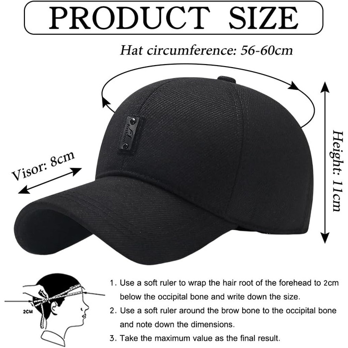 Чоловіча зимова кепка basecap з відкидними навушниками, унісекс, бейсболка з клапанами, повсякденний спортивний стиль, шапка-кепка (чорна)