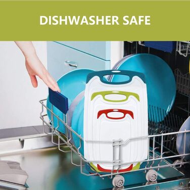 Набір з 3 дерев'яних обробних дощок SKERITO для кухні (синій, зелений, червоний) з антиковзкими ручками та жолобками для соку