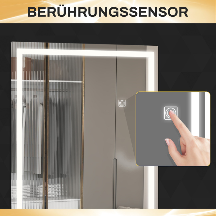 HOMCOM Wall Mirror 120 x 40 cm Full-Length Mirror with LED Lighting, 3 Light Colors, Rectangular Mirror with Touch Switch, Memory Function for Bedroom, Bathroom | Aosom