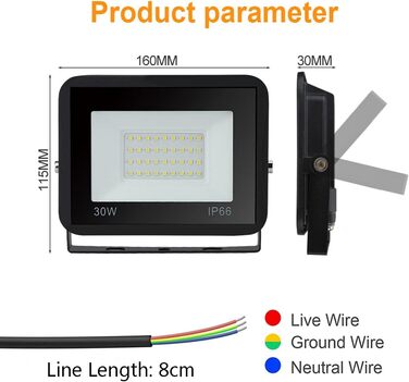 LED Floodlights Outdoor, Pack of 5, IP66 Waterproof Floodlights for Outdoor and Indoor Use, 8500LM Super Bright Outdoor Lights, 120 Degree Outdoor Lighting 6000K Cool White Spotlights (2 Pack, 30W)